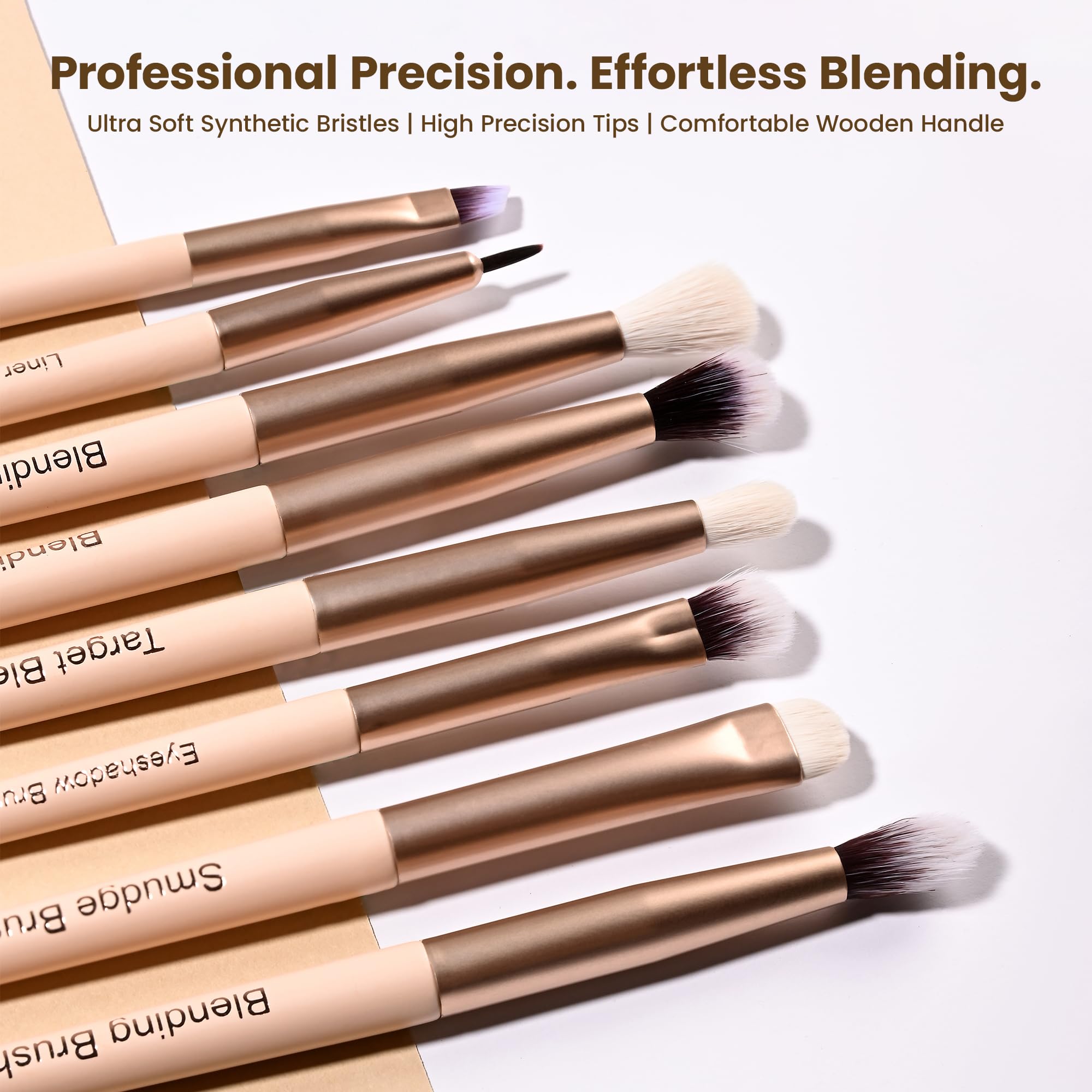 Milagro Beauty Eye Essential - Set di pennelli da trucco, include pennelli per sfumatura, ombretto, eyeliner, sfumature, pieghe grandi, matita, evidenziatore, occultamento e fondotinta, con elegante