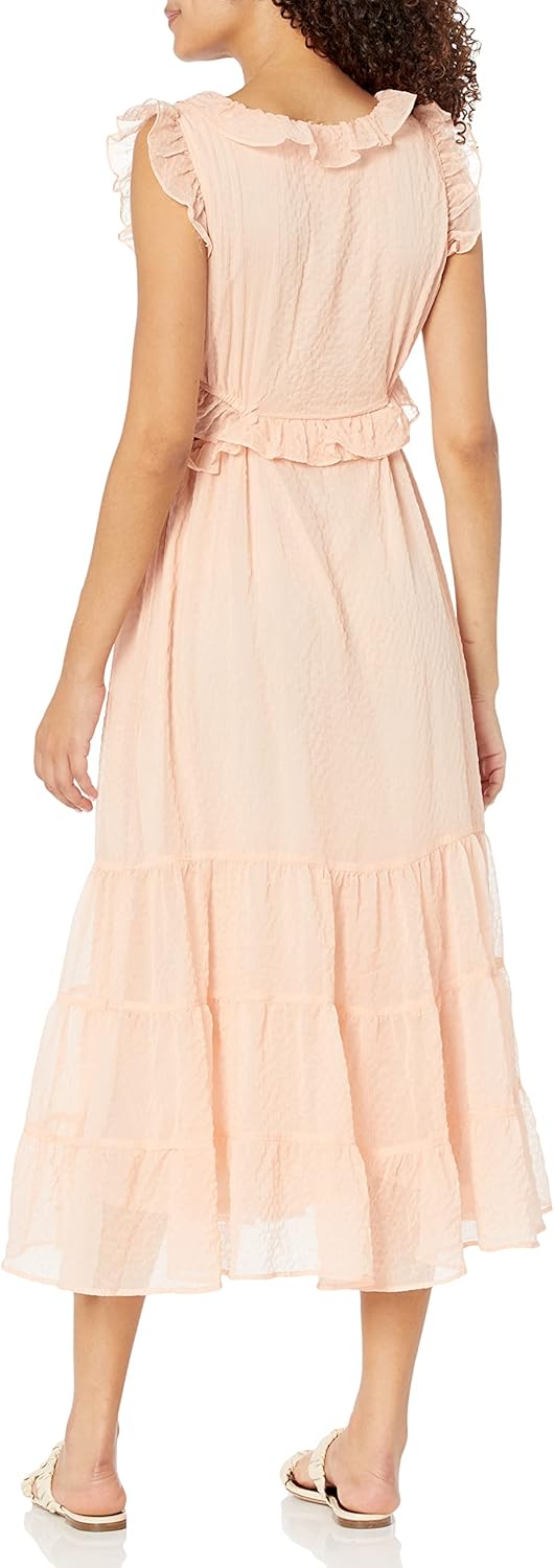 Moon River Womens Ruffle Cutout Shirred Tiered Midi Dress - Image 2