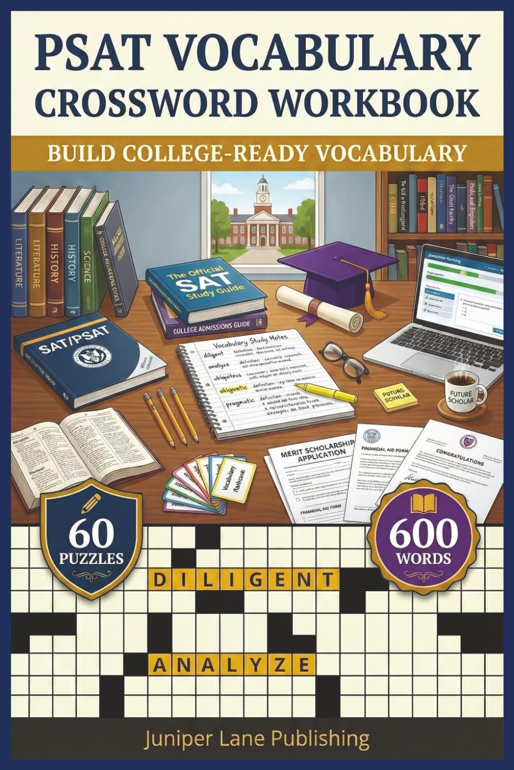 PSAT Vocabulary Crossword Workbook: 60 Puzzles with 600 Words Building Academic Vocabulary, Reading Comprehension, Word Knowledge, and Test Skills for ... (Juniper Lane Exam Prep Crossword Series)