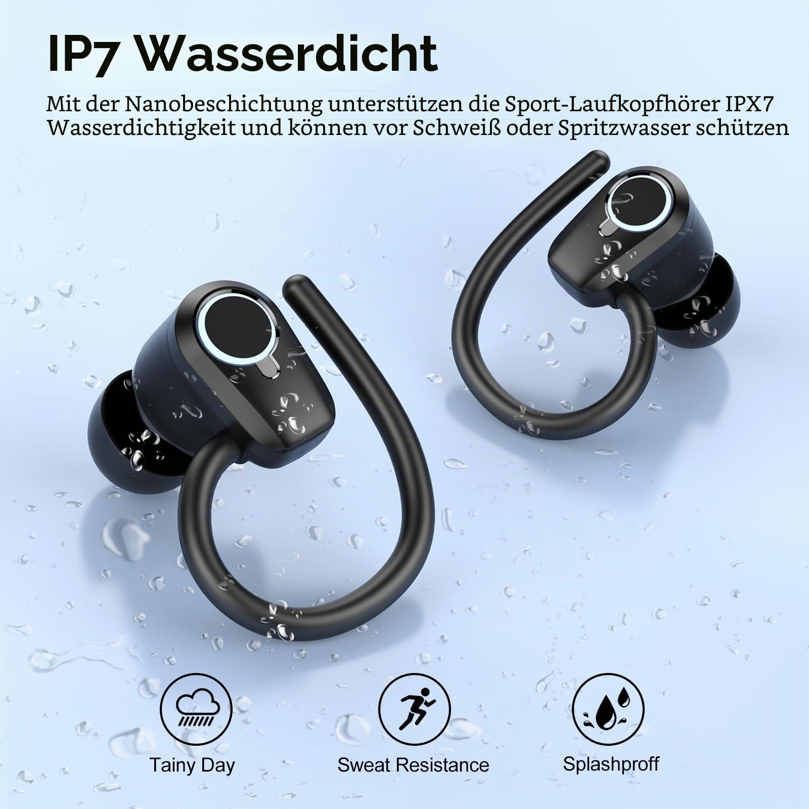 Bluetooth Kopfhörer Sport, 2026 Kopfhörer Kabellos Bluetooth 5.3 In Ear Kopfhörer mit 6 ENC Noise Cancelling Mics, 50Std Stereo Ohrhörer mit LED Anzeige USB-C, IP7 Wasserdicht Earbuds für Joggen Gym