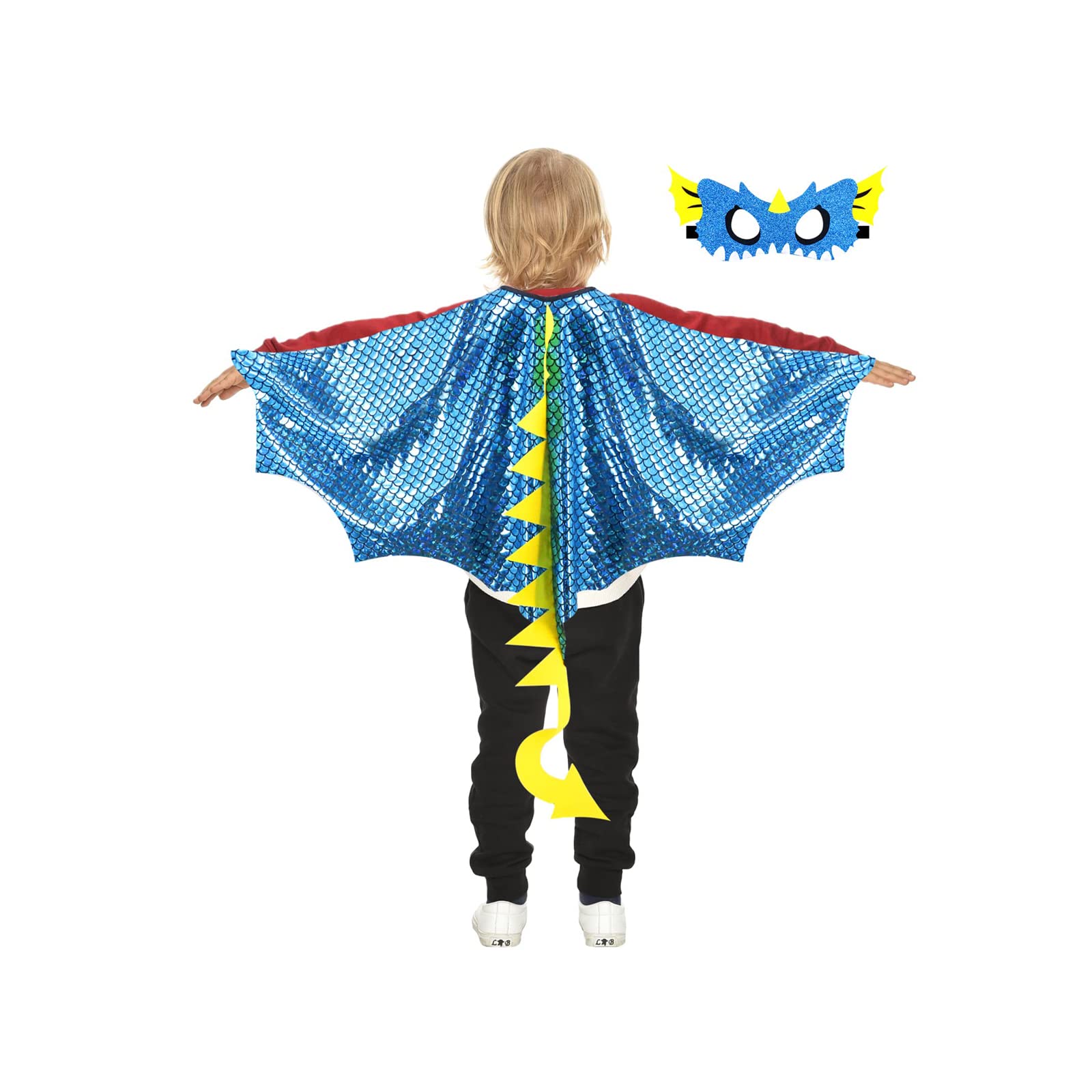 Dragon-Wings Costume for Kids, Dinosaur Mask & Dress Up Cape, as Boys Girls Child Dino Birthday Theme, Party Favors Gifts Toys