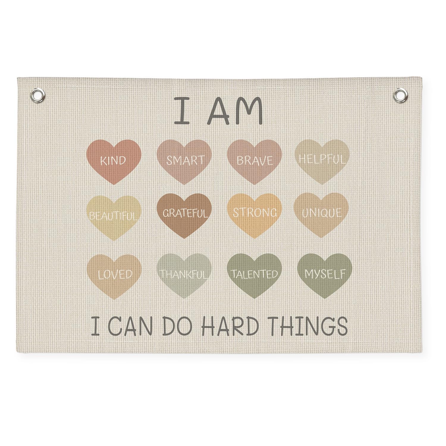PLKMN Positive Affirmations Wall Decor, I Am Kind Banner, Neutral Boho Canvas Banner Wall Hanging Banner Flag Decor, Inspirational Kids Classroom Decor