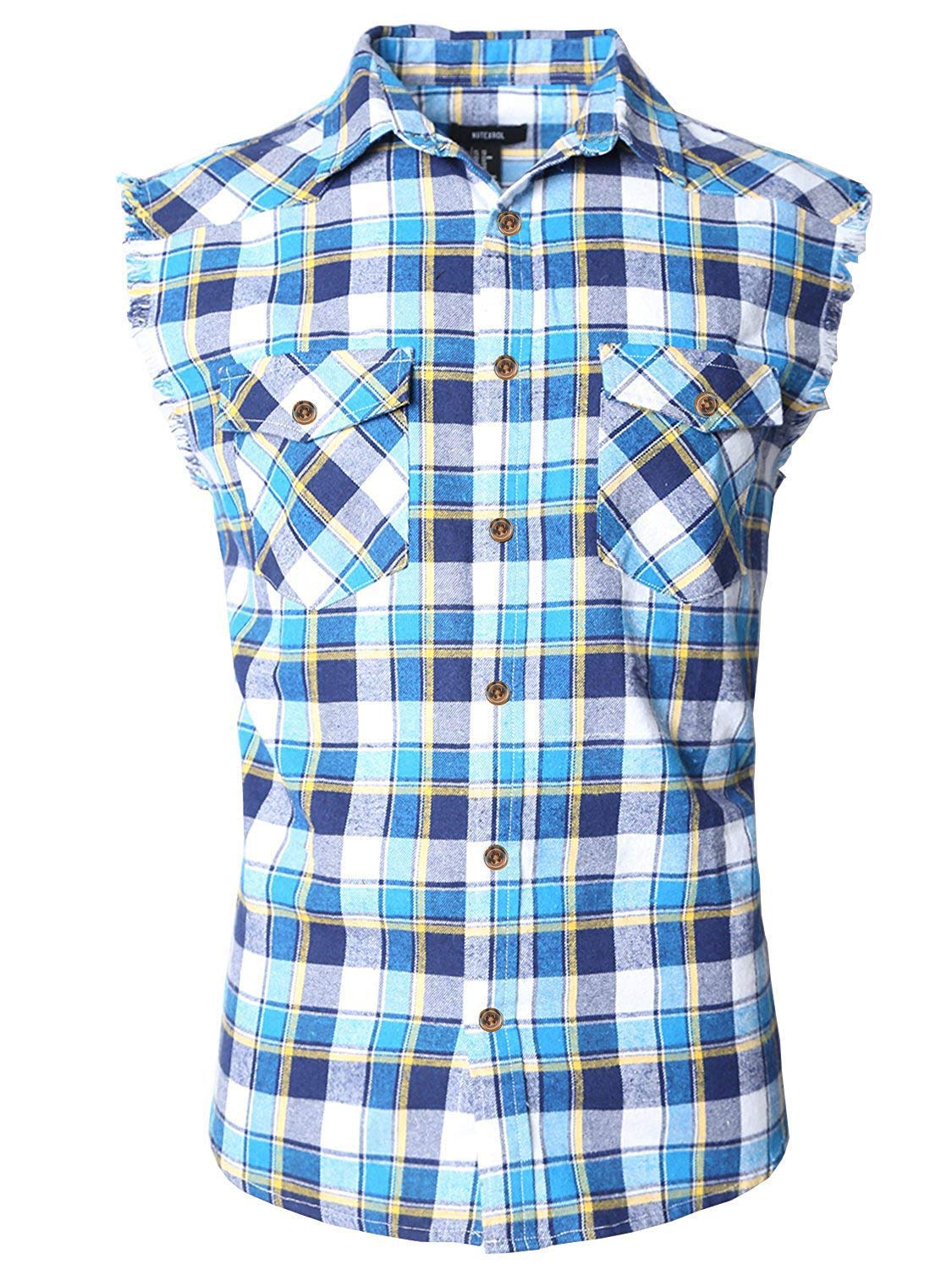 SOOPO Men’s Sleeveless Shirts Casual Flannel Plaid Shirt Working Vest