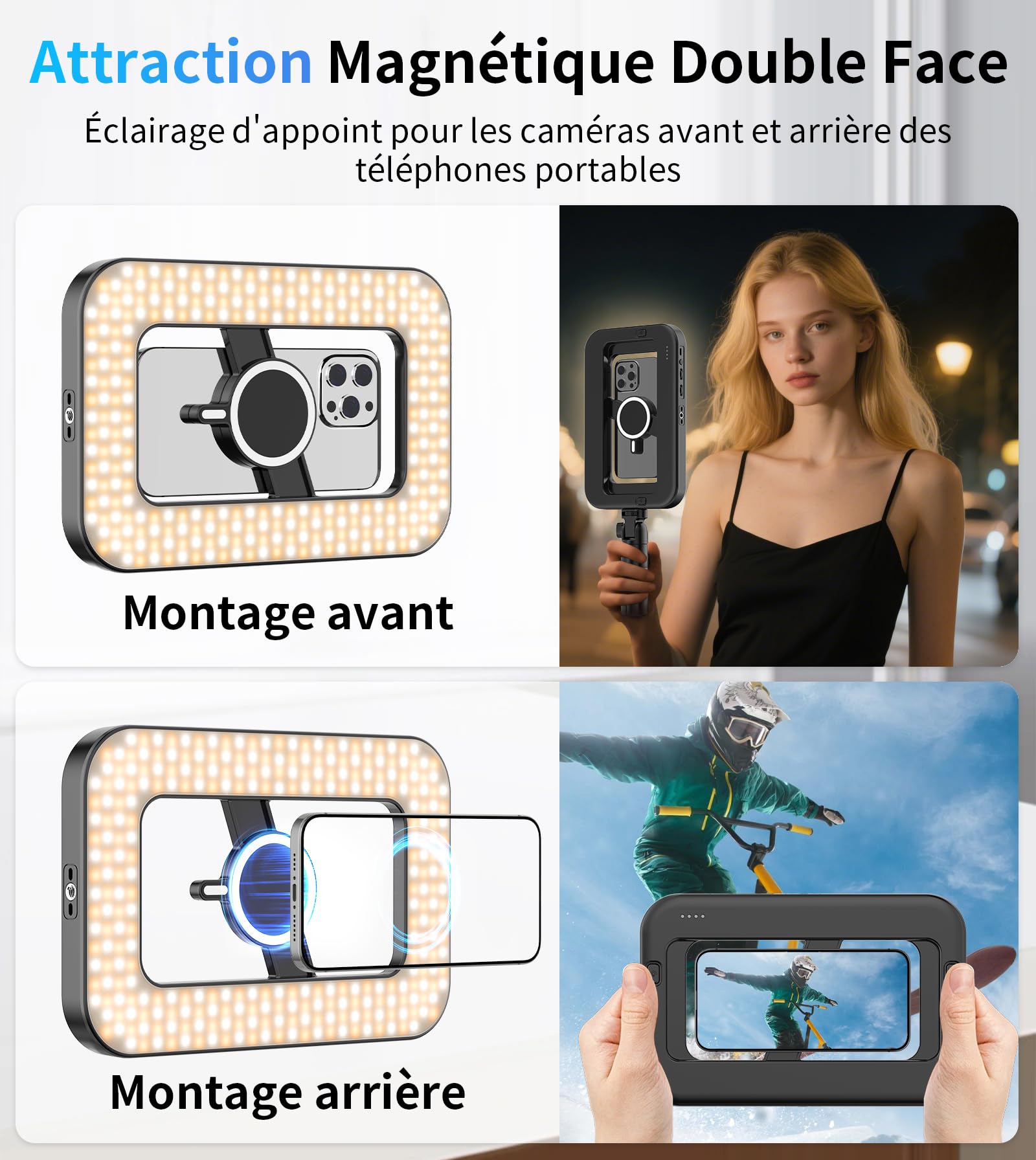 TONEOF Lampe Selfie Portable Rechargeable, Magnétique RGB avec Mini Trépied