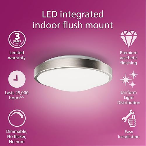 Miniatura 5 de PHILIPS Temperatura de color seleccionable de 13 pulgadas, 2700-5000 K, montaje empotrado LED integrado, paquete de 2, 90 W, 1500 lúmenes, no