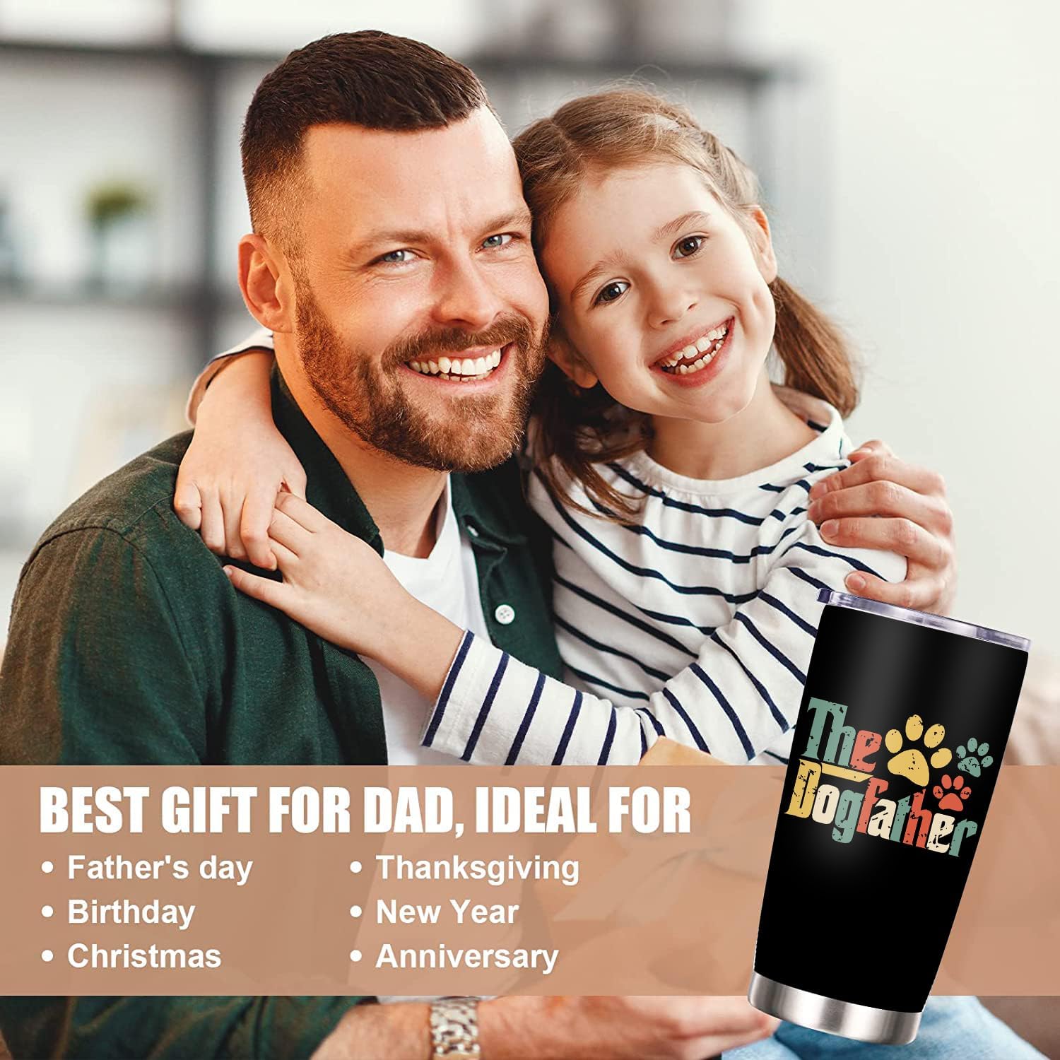 Hasdon-Hill The Dogfather Paw Tumbler for Dad Grandpa Men, Best Dog Dad Travel Coffee Mug for Dog Lover Father's Day Gifts 20 OZ - Image 3