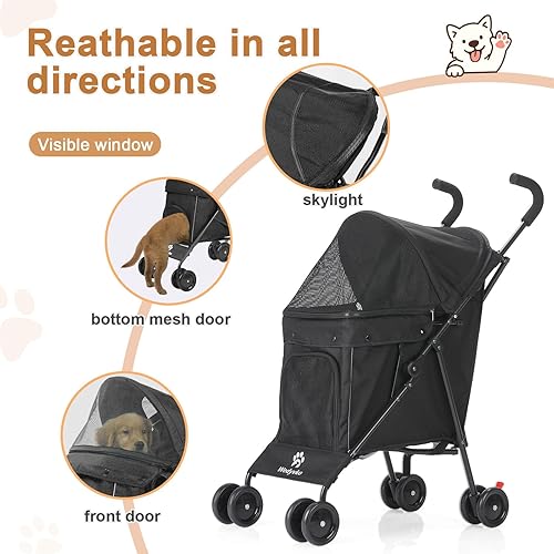 Miniatura 3 de Wedyvko Cochecito portátil de viaje para perros, cochecito para mascotas para cachorros pequeños, perros y gatos, hasta 33 libras, color negro