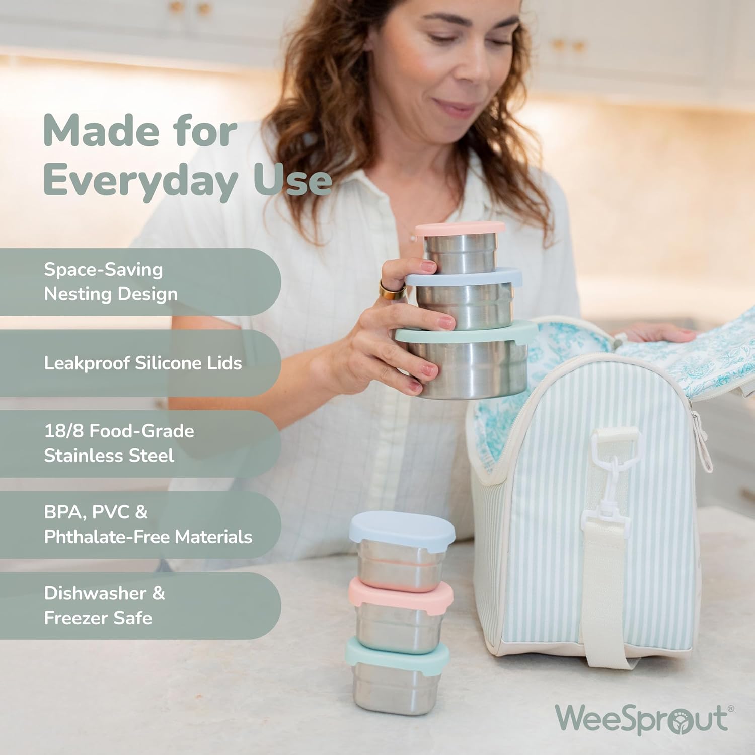 Stainless Steel Food Storage Containers - 3 Pack - 3 Oz, 6.1 Oz, 12.85 Oz with Leakproof Silicone Lids, BPA-Free, Dishwasher & Freezer Safe, Nesting & Stackable for Meal Prep, Lunch Boxes & Snacks - Image 7