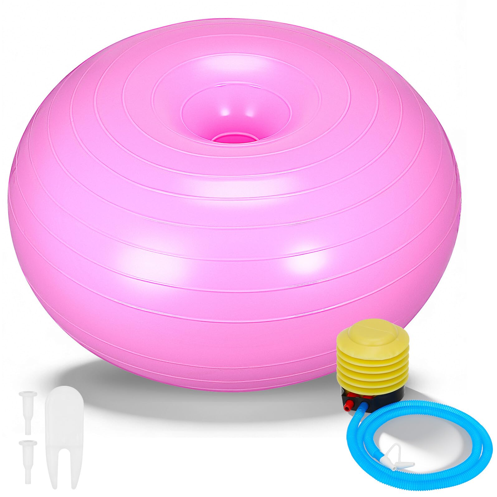 Yoga Hilfsball Donut 50cm Verdickter Gymnastikball aus PVC für Büro und Balance Training Inkl Luftpumpe Hellrosa Anti Burst