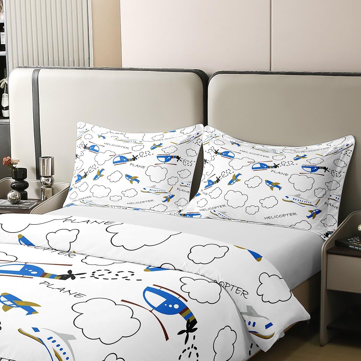 Homewish Śmigłowiec dziecięcy, 100% bawełna, poszewka na kołdrę, podwójna, samolot, mikrofibra, zestaw pościeli dla dzieci, chłopców, dziewcząt, samolot, poszewka na kołdrę do sypialni, samolotu