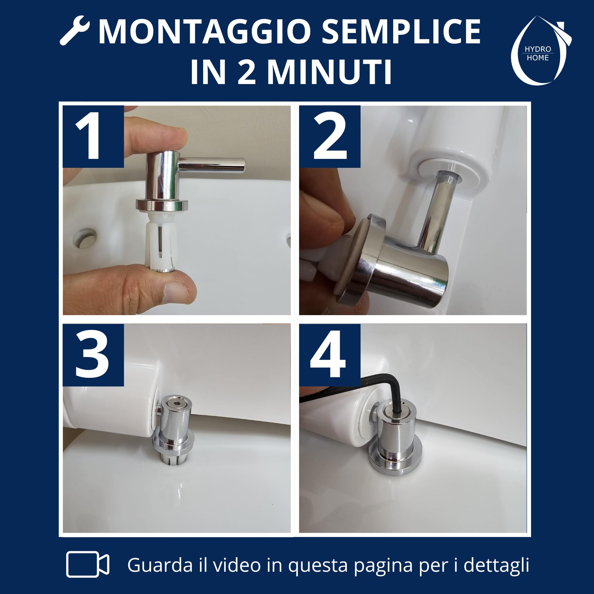 HYDRO HOME Cerniere tavoletta WC Pozzi Ginori, fisse con fissaggio dall'alto, kit 2 cerniere con brugola inclusa, compatibili con molti modelli, ricambi tavoletta WC
