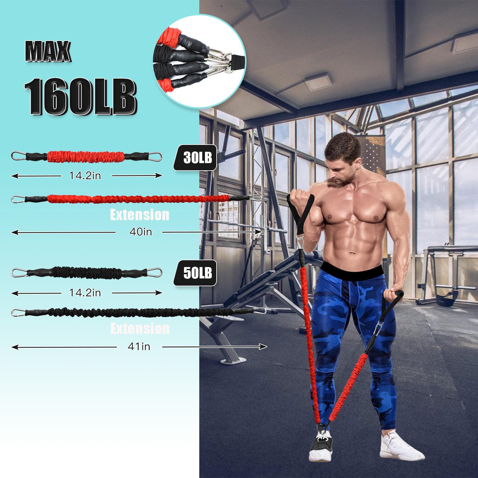 ATENTO Widerstandsbänder für Beine und Po, Fitness-Gummiband mit Griffen, Fitnessgürtel, 4-teiliges Trainingsband für Damen und Herren, Beintag, Ganzkörper-Routine-Übung mit Türanker, Knöchelriemen,