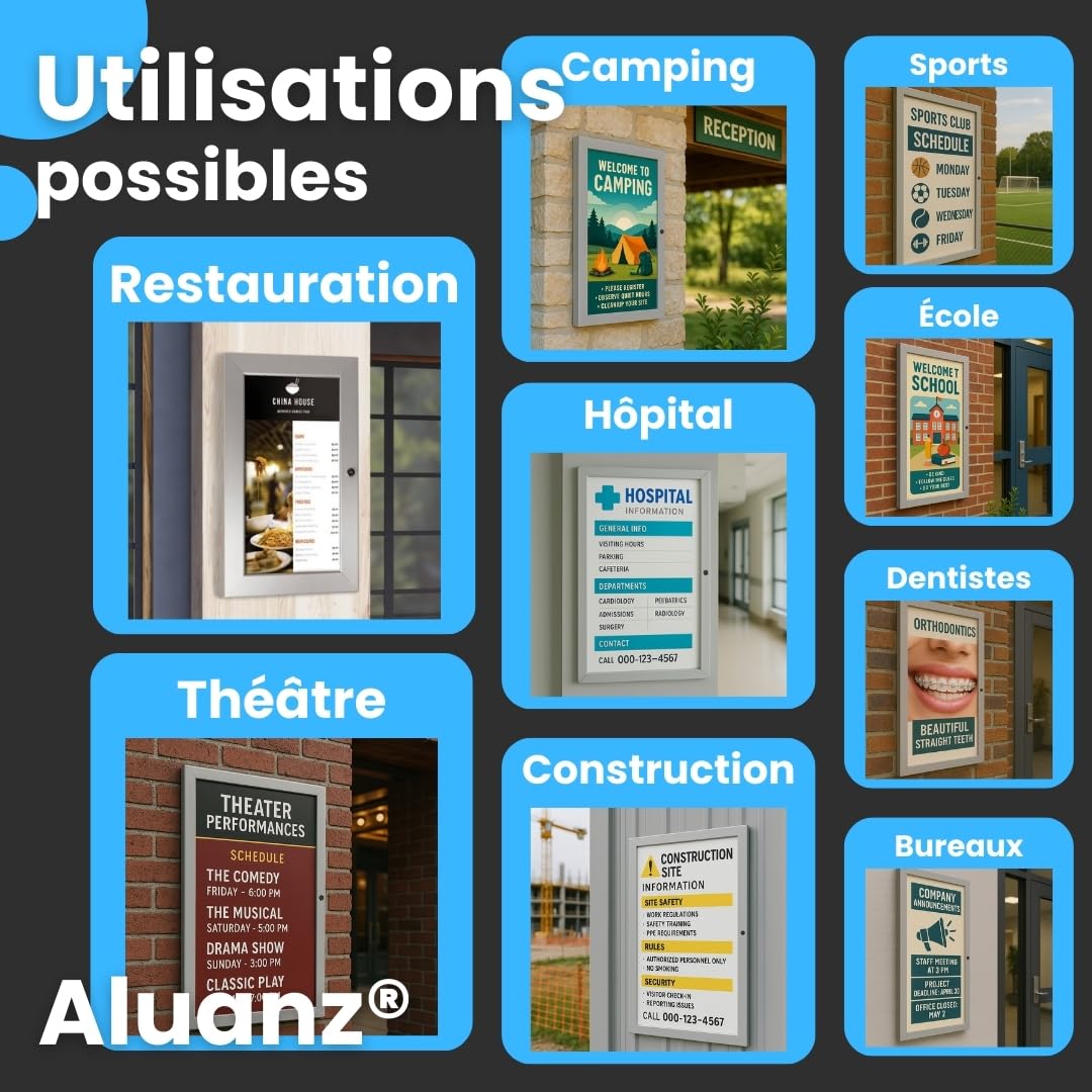 Vitrine d'affichage fermé DIN A3, Tableau d'affichage verrouillable exterieur porte avec serrure pour bureaux, campings, hôtels, restaurants, écoles et clubs sportifs - 50 x 38 x 3.5 cm
