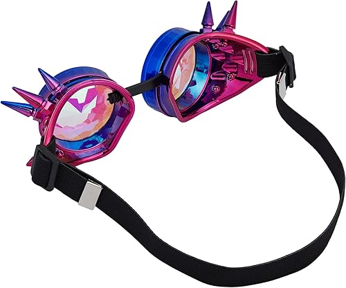 Miniatura 76 de Gafas caleidoscopio para raves trippy psicodélico steampunk con lentes de cristal de difracción de prisma arcoíris Negro
