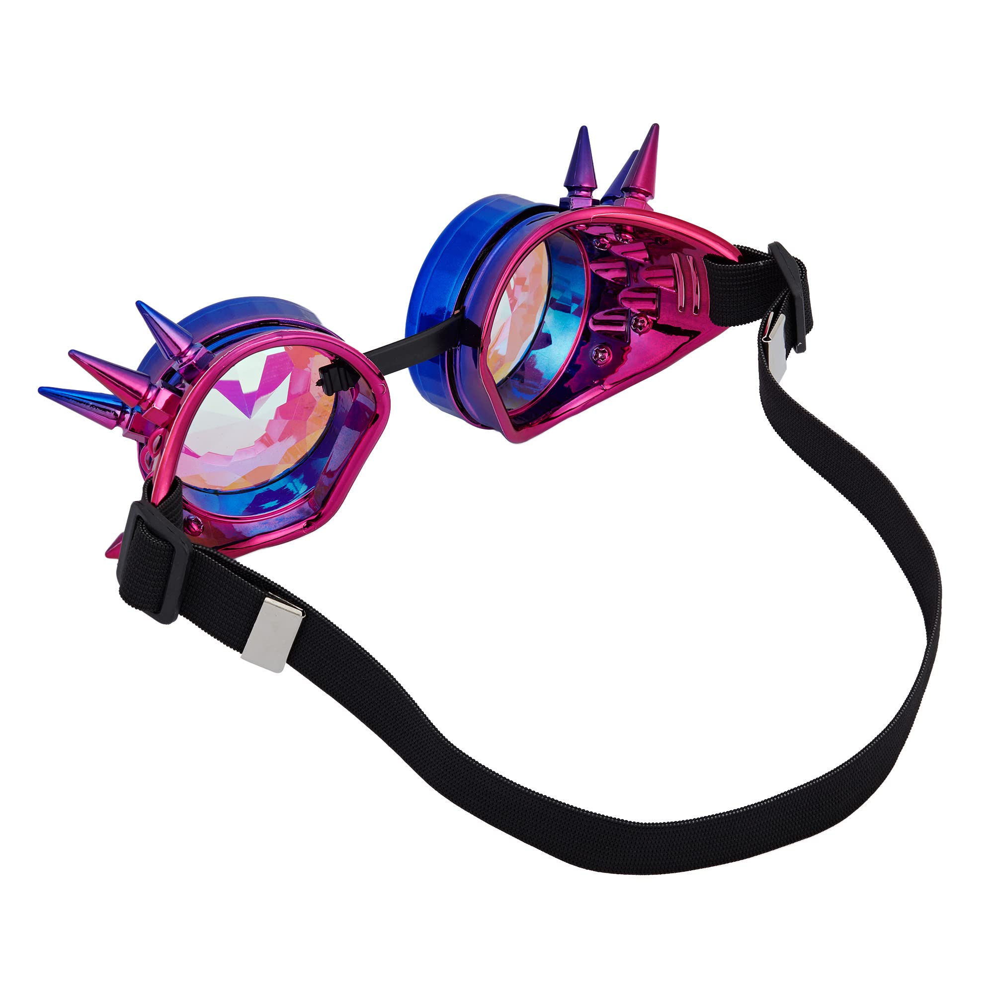 OMGREAT Kaleidoscope Glasses for Raves Steampunk Goggles with Rainbow Prism Diffraction Crystal Lenses, Blue Purple (Spiked) - Image 6