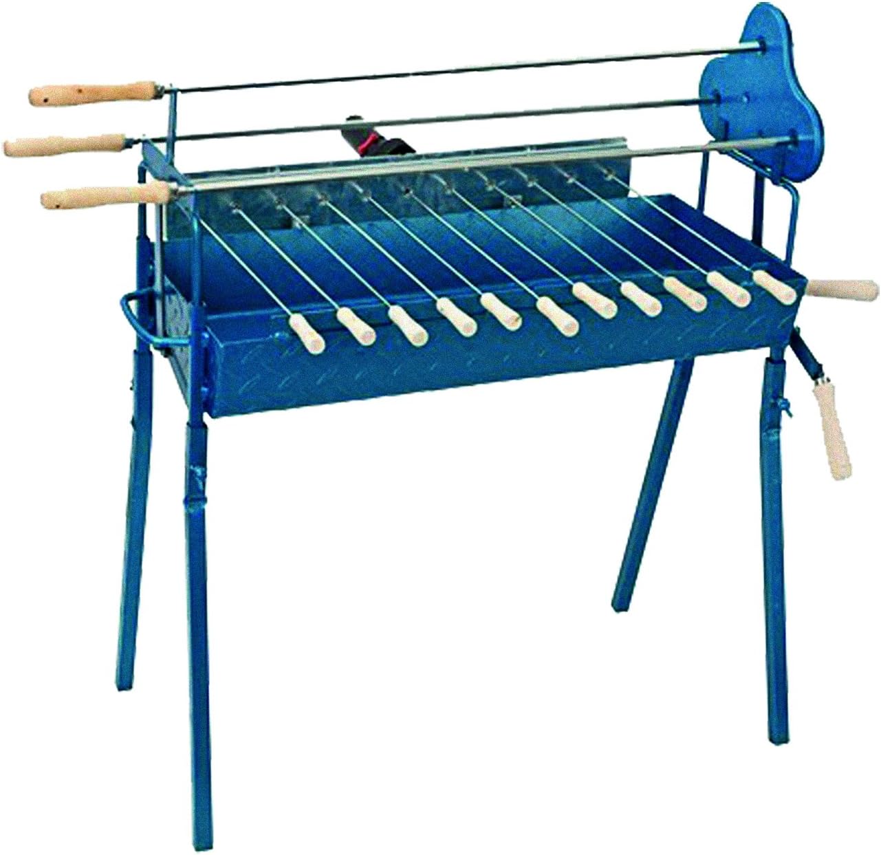 Cyprus BBQ Rotisserie Charcoal Barbecue Set - Traditional Authentic BBQ Cypriot Greek Foukou Outdoor Garden Steel Barbeque with a Free Pair of Super Skewers - Large Blue
