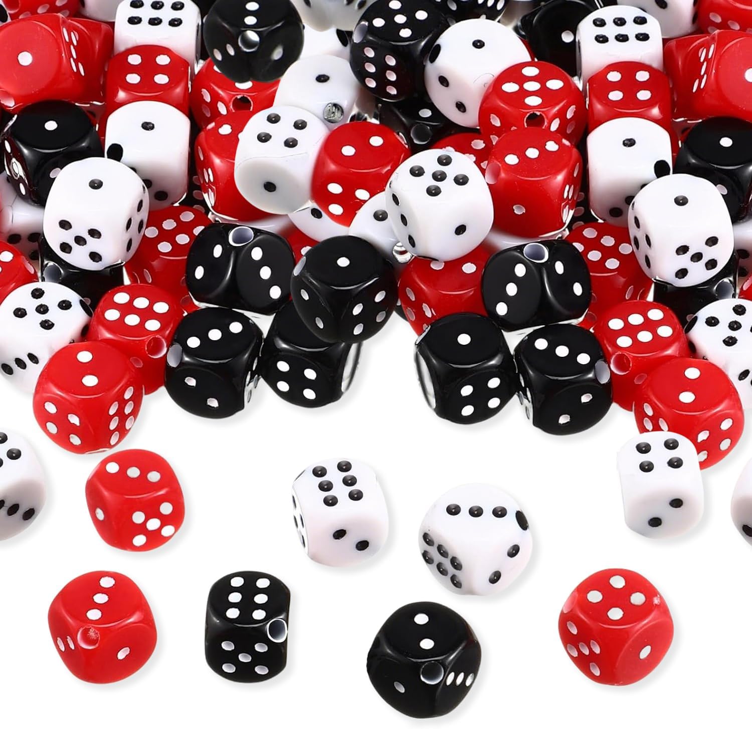 90Pcs Acrylic Dice Beads Set 10mm Dice Beads Bulk 3D Red Black White Dice Focal Beads Charms DIY Crafts Loose Spacer Beads for Keychain Bracelet Necklace Earring Lanyard Making
