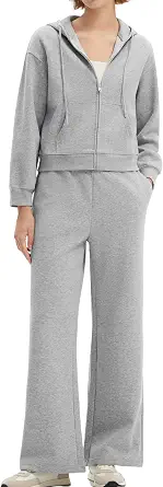 SUUKSESS Women's 2-Piece Zip-Up Hoodie & Wide-Leg Sweatpants Set