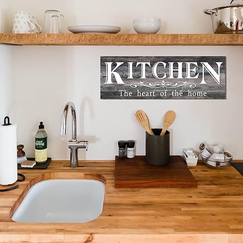 Miniatura 9 de Letrero de cocina de madera, el corazón del hogar, letreros de cocina de madera maciza para gabinetes superiores, decoración de cocina de granja