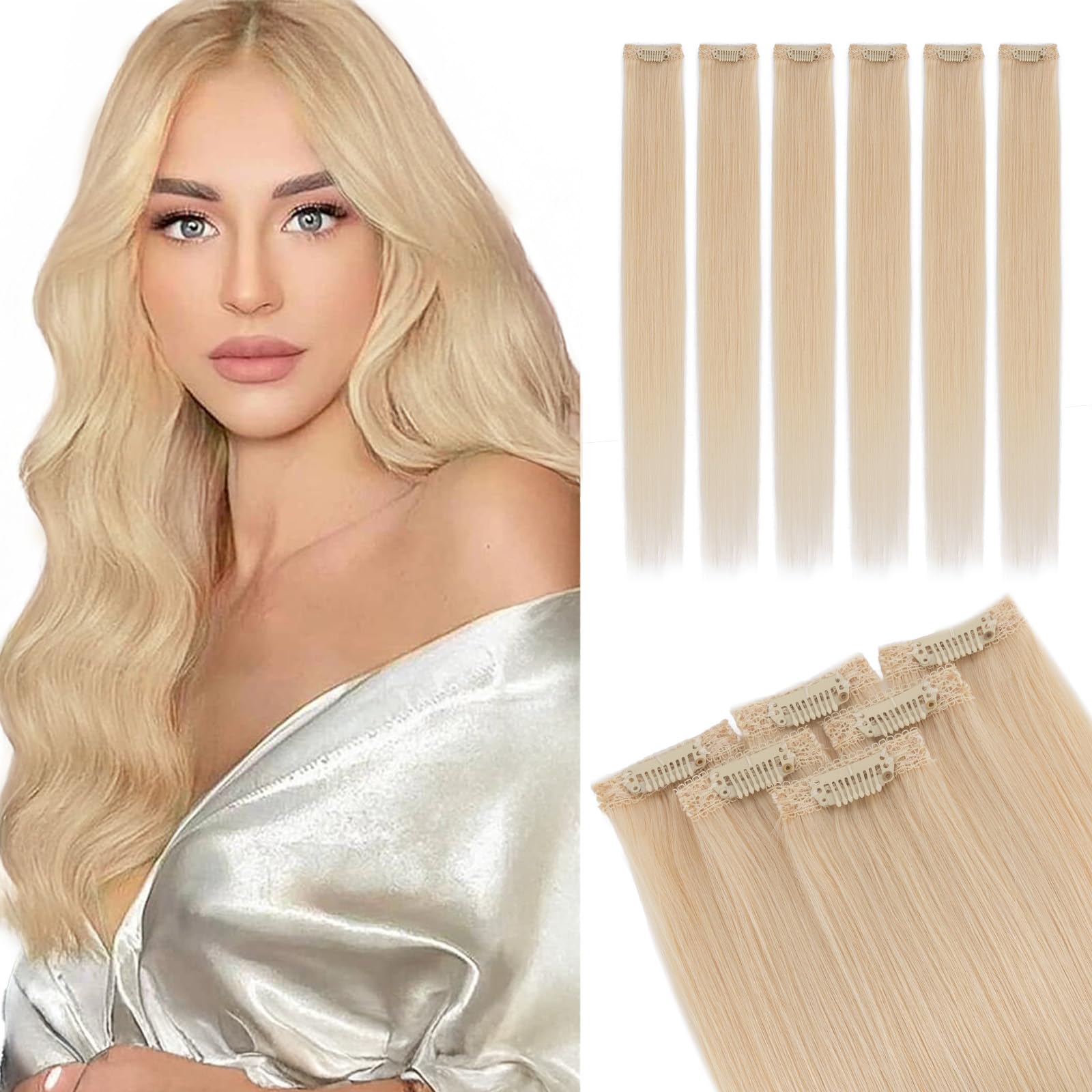Elailite Hair Extensions Clip In Real Human Hair Remy Single Clip Blonde Double Weft 6 Pcs Seamless Highlights Hairpieces Straight