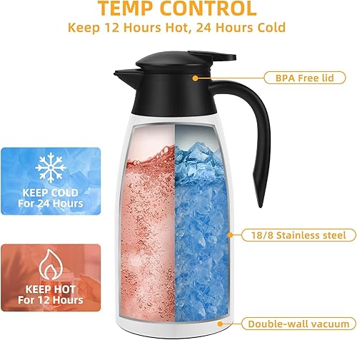Miniatura 48 de Jarra de café de 68 onzas con aislamiento térmico de acero inoxidable para café, agua caliente, té, bebidas calientes, mantiene 12 horas calientes