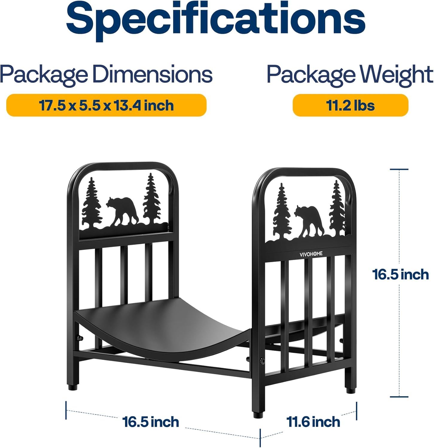 VIVOHOME 16.5 in Decorative Firewood Storage Log Rack with Bear Pattern, Solid Wrought Iron 17 Inches Decorative Heavy Duty Firewood Storage Log Rack Wood Holder Indoor Outdoor