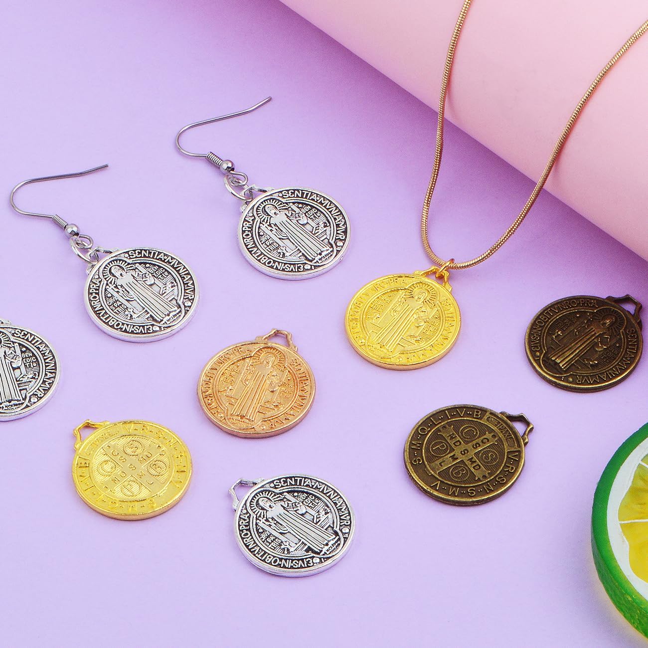 40 Pieces Round Jesus Cross Saint Benedict Medal Charms Vintage Alloy Religious Jesus Symbol Dangle Pendants for DIY Rosary Necklace Bracelet Jewelry Making, 4 Colors - Image 7