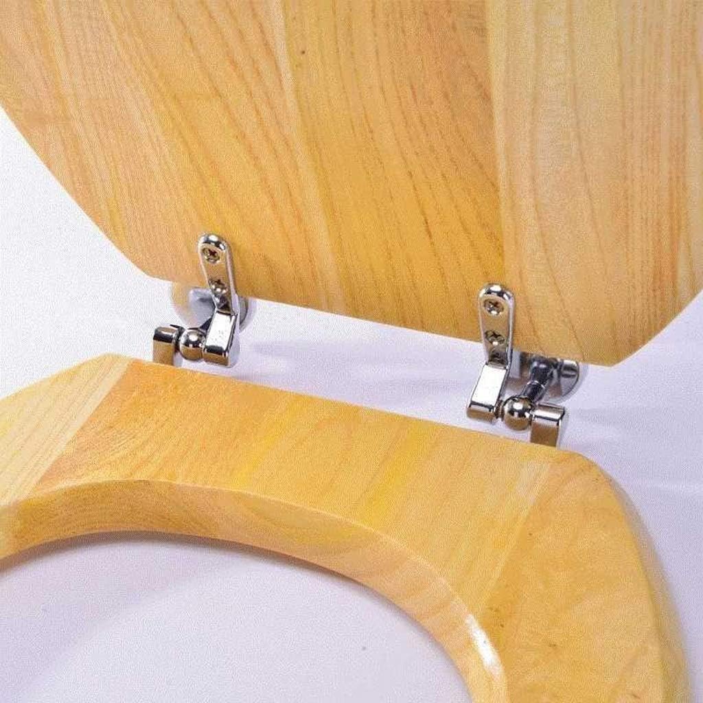 Solid Wood Toilet Seat Round with Adjustable Hinges Home Bathroom Accessory Decor Color(44 * 47CM)