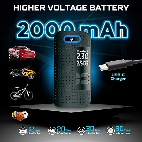 Miniatura 7 de Regalosonline - Inflador eléctrico portátil recargable por USB, mini compresor de aire digital con pantalla LCD para automóvil, motocicleta,