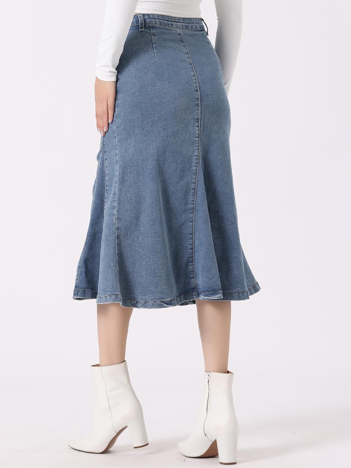 Allegra K Casual Denim Skirt for Women's High Waisted A-Line Flared Midi Skirts - Image 3