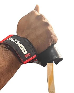 INDIAHUNK® New 2025 Weight Lifting Grips (Pair) – Red Powerlifting Straps with Neoprene Padded Wrist Wraps for Deadlifts, Pull-Ups, Rows & Bodybuilding Support. ( red ) - image, photos