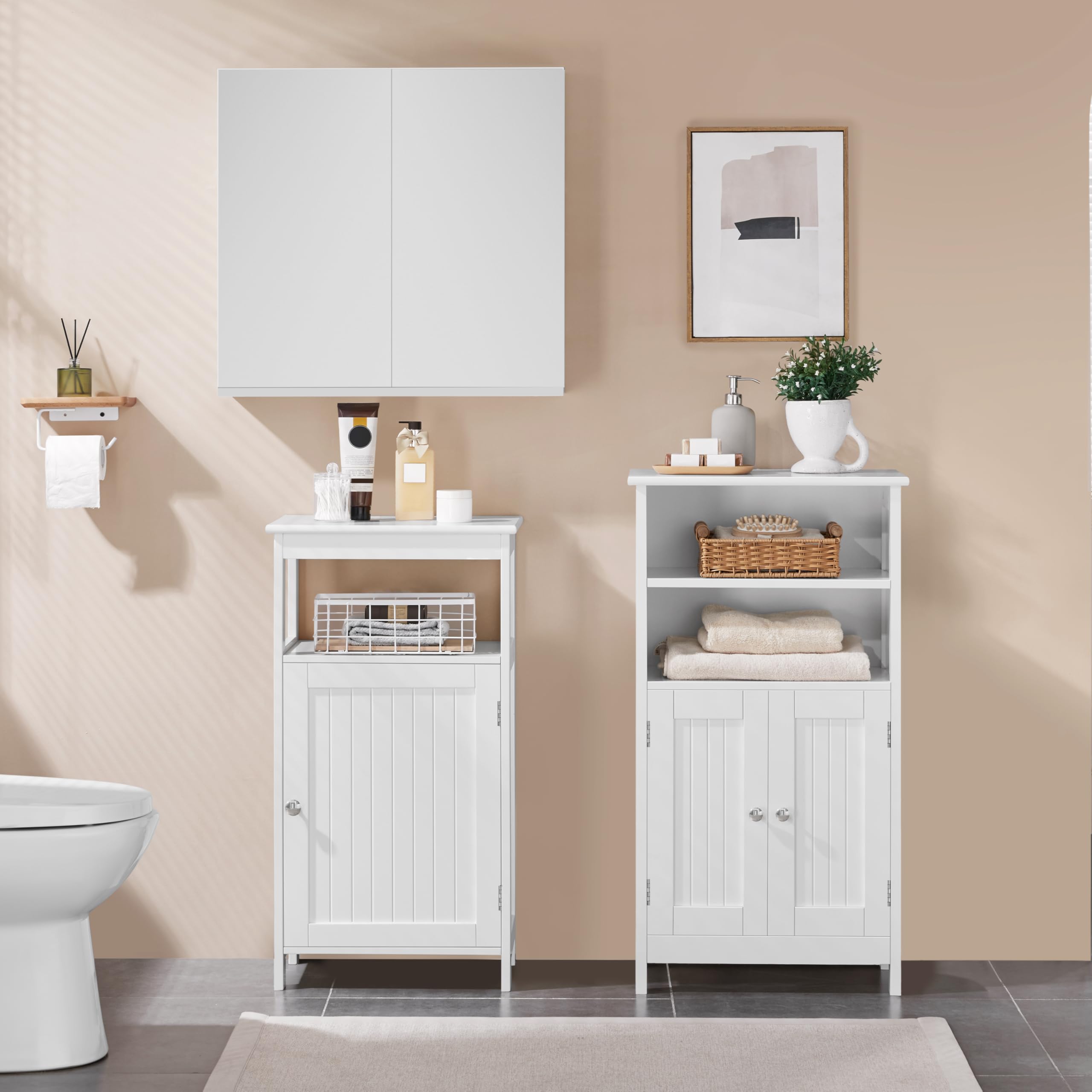 Yaheetech Badschrank Küchenschrank mit Doppeltür & Einstellbarem Regal Badkommode Sideboard Badezimmer/Wohnzimmer/Flur Weiß 50 * 30 * 92.5cm
