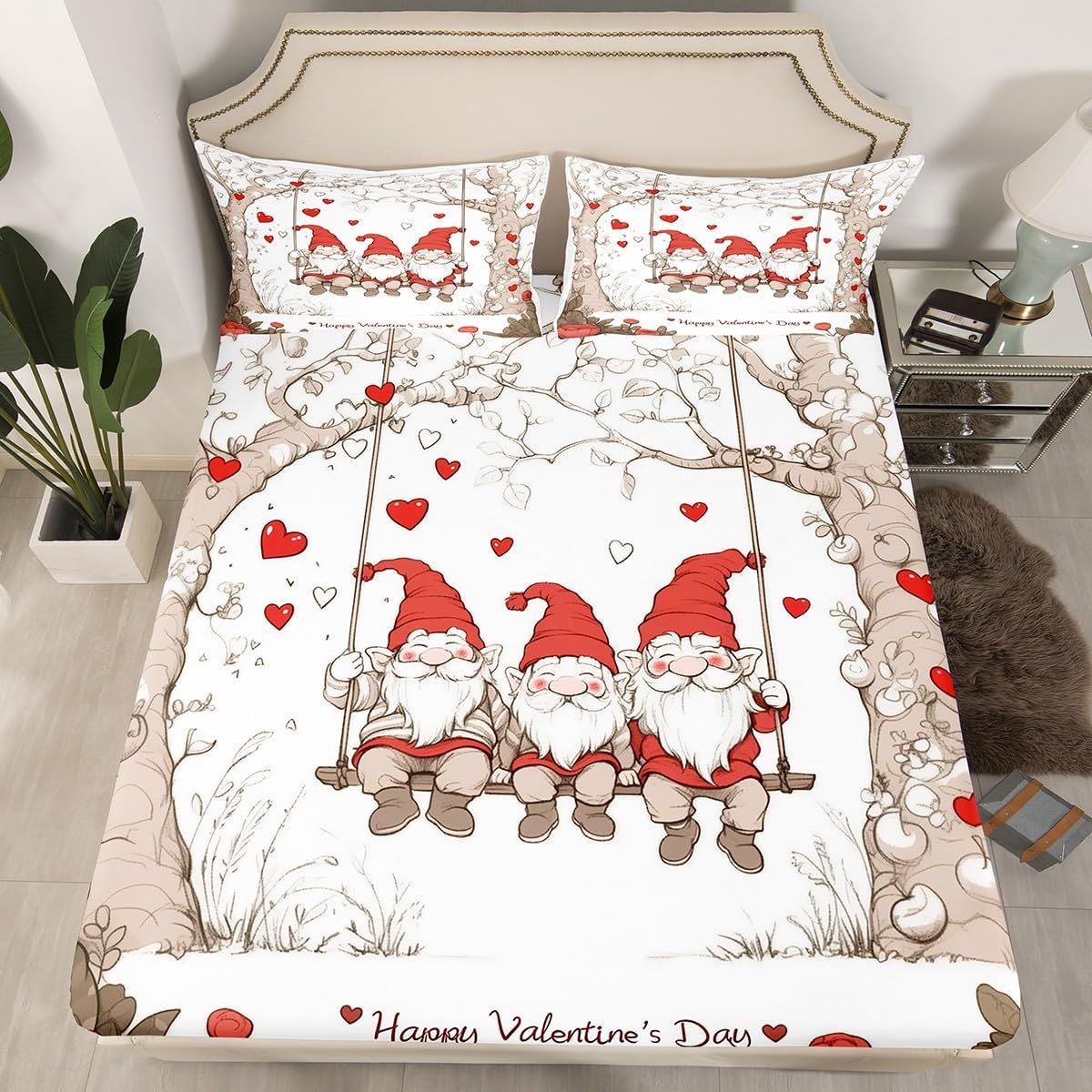 Erosebridal Red Hearts Fitted Sheet Full Size,Red and White Love Bedding Set for Men Women,Romantic Valentine's Day Bed Sheets Couple Hearts Fitted Bed Sheet 2 Pillow Cases
