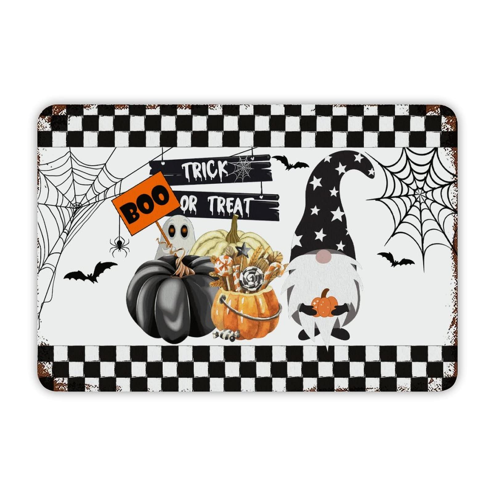ENEDNATE Happy Halloween Gnome Pumpkin Trick Or Treat Aluminum Tin Sign 8x12 Inch Waterproof Vintage Metal Sign for School Office Classroom Gate Garage Garden Home Wall Decoration Housewarming Gifts