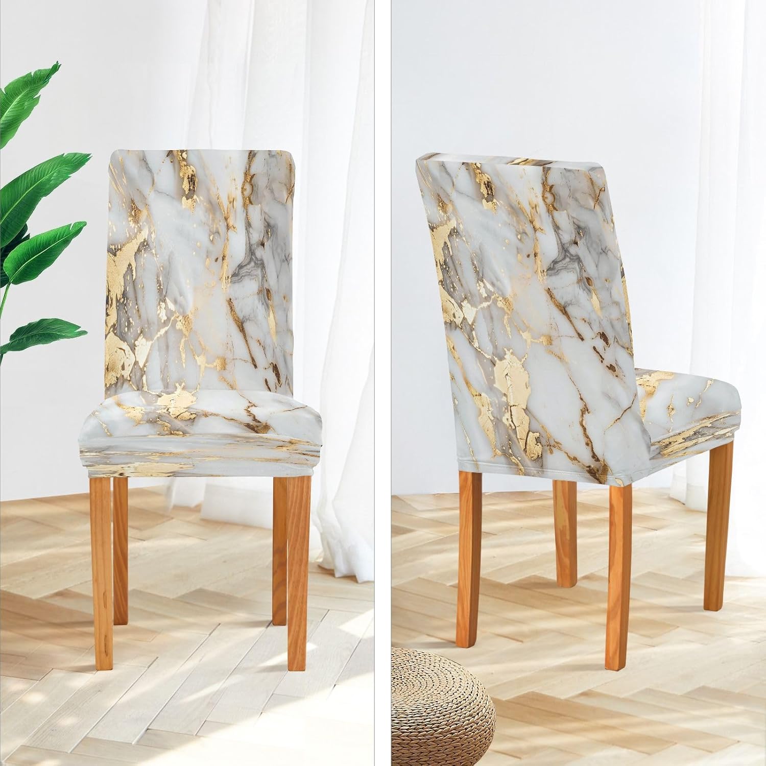 ALAZA Chair Covers for Dining Room, White Gold Marble Stretch Chair Cover Sets Chair Protector for Formal Dining Celebration