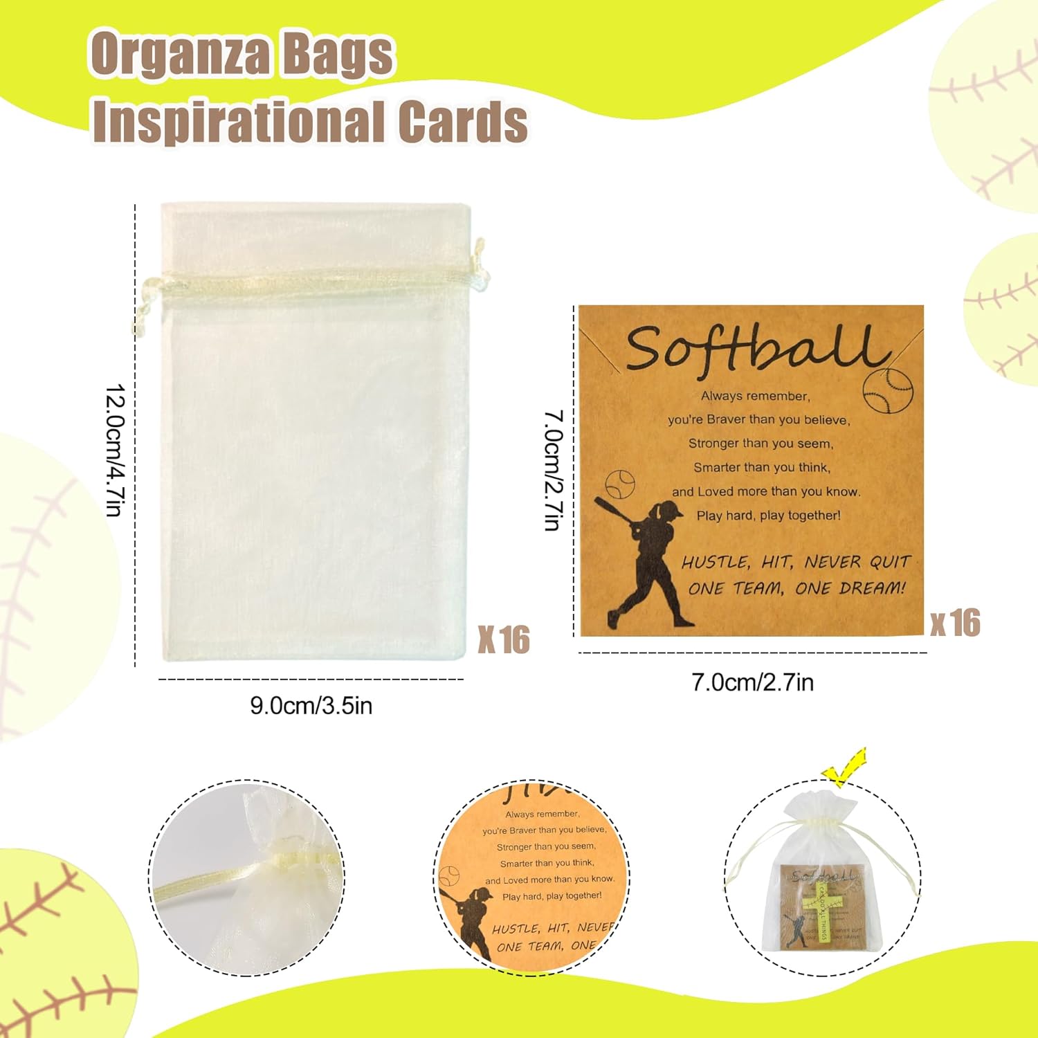 16 Pack Softball Cross Sports Necklace Jewelry Softball Chain Inspirational Accessories Fans Gift for Women Team Accessories Softball Player Lovers Party Favors