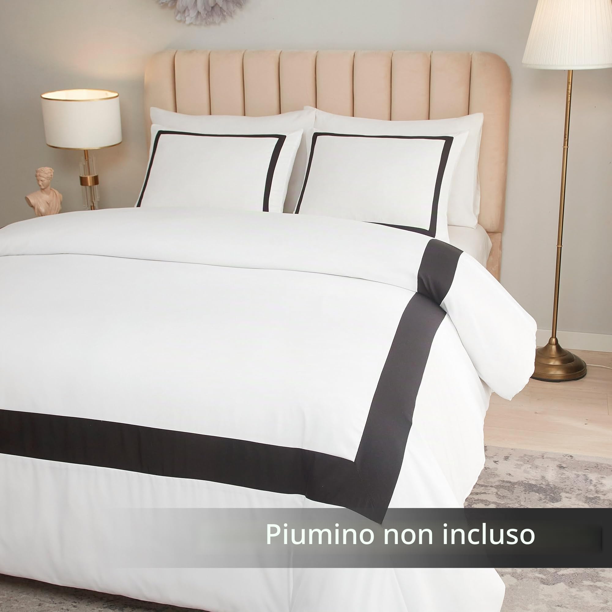 OSVINO Copripiumino Matrimoniale 240x220 cm e 2 Federe 50x75 Biancheria da Letto Bianco e Nero Microfibra Set Copripiumino Hotel Stripe Morbida Confortevole