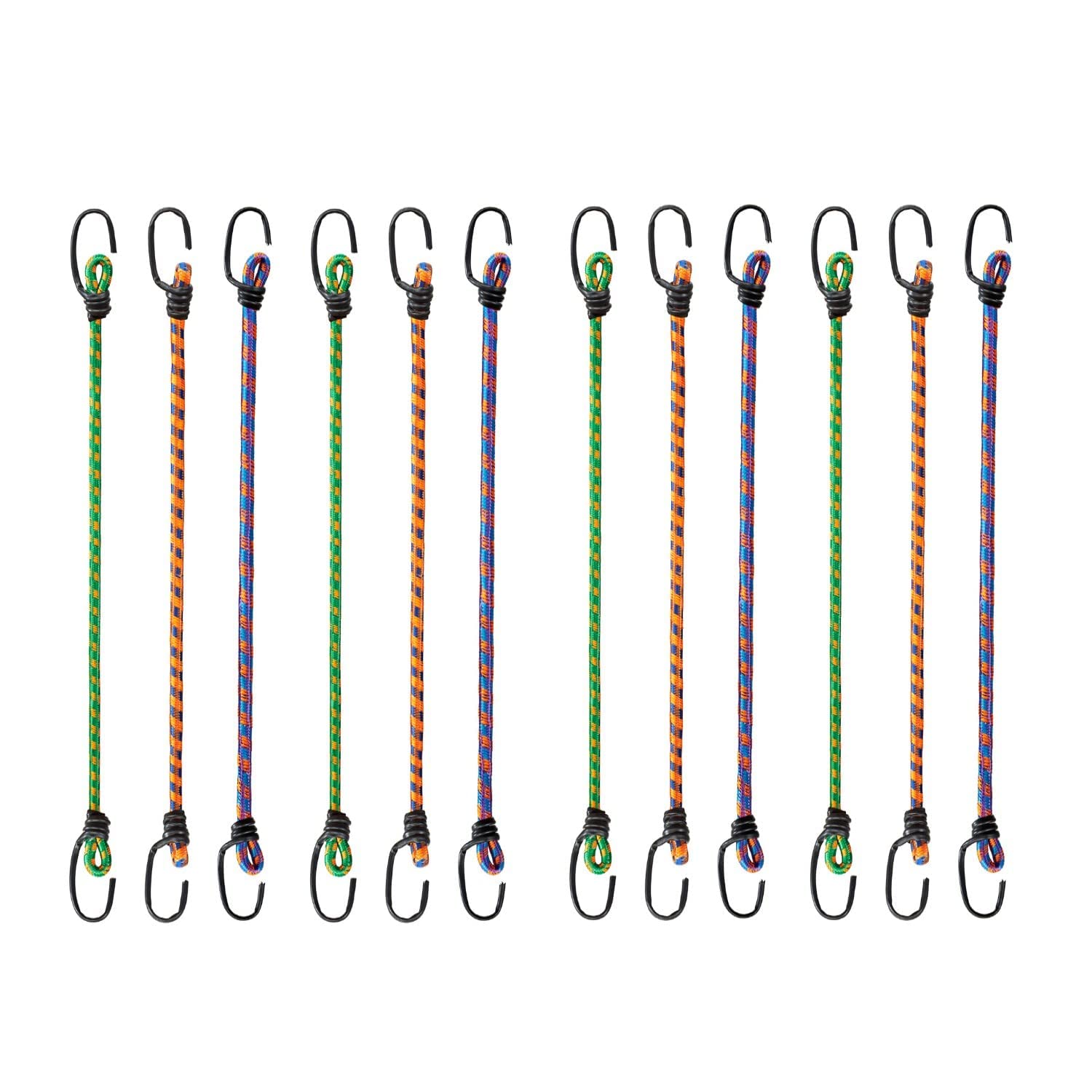 an TRADERSHigh Strength Elastic Bungee/Shock Cord Luggage Tying Rope with Hooks (Multicolour) - 4FT Set of 12…
