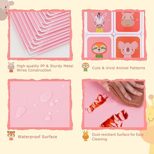 Miniatura 5 de Costzon Armario para niños, organizador modular de almacenamiento de tocador de dibujos animados con 8 cubos y estante para colgar ropa, armario