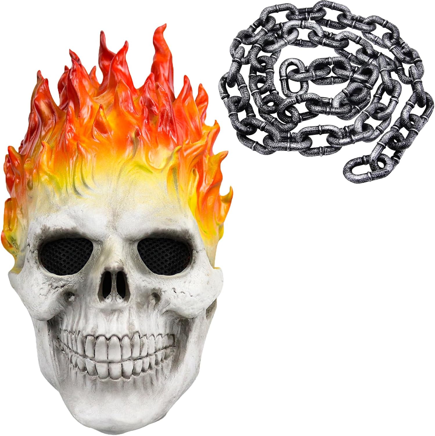 Ghost Flame Skull Mask for Adults Skeleton Halloween Mask with Chain