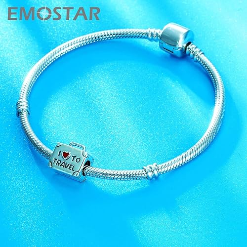 Miniatura 8 de EMOSTAR Juego de dijes con texto en inglés "I Love to Travel" para pulseras de momentos, maletas de viaje y dijes de copa de vino, juego de joyas en