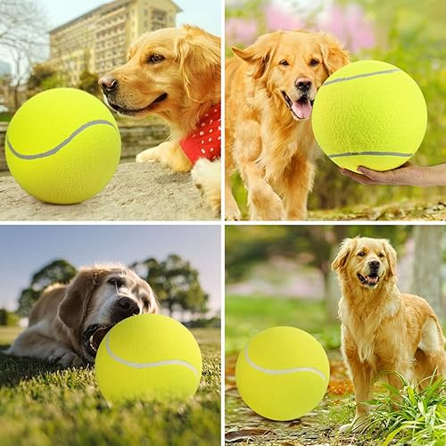 Miniatura 8 de Pomeat 2 pelotas de tenis Gaint para perros, pelotas de tenis grandes inflables de 9.5 pulgadas, juguete masticable para mascotas, pelotas de goma