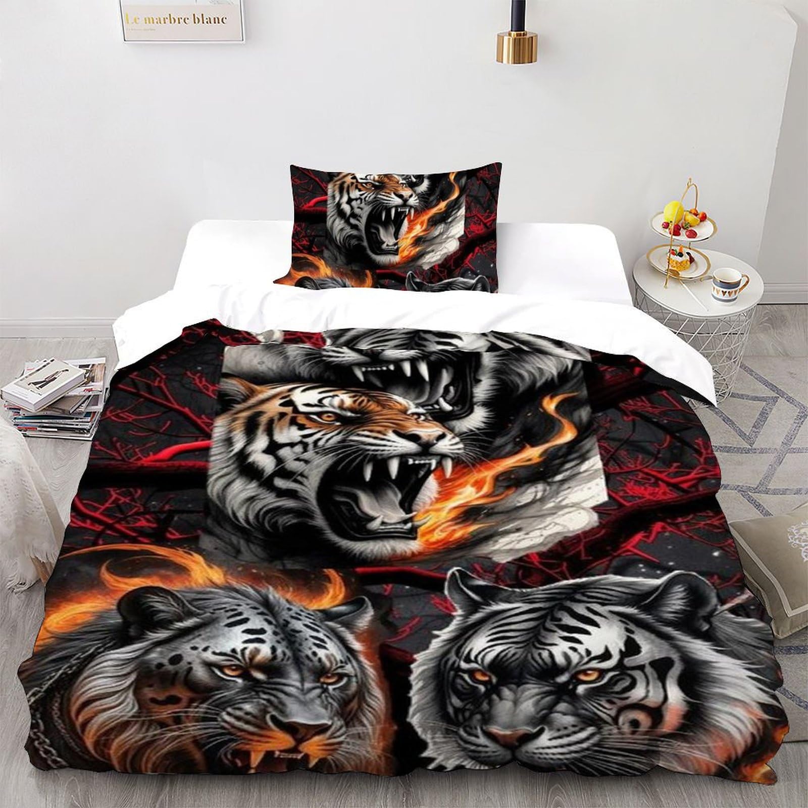 Parure de lit housse de couette single lion imprimé 3D microfibre 135x200