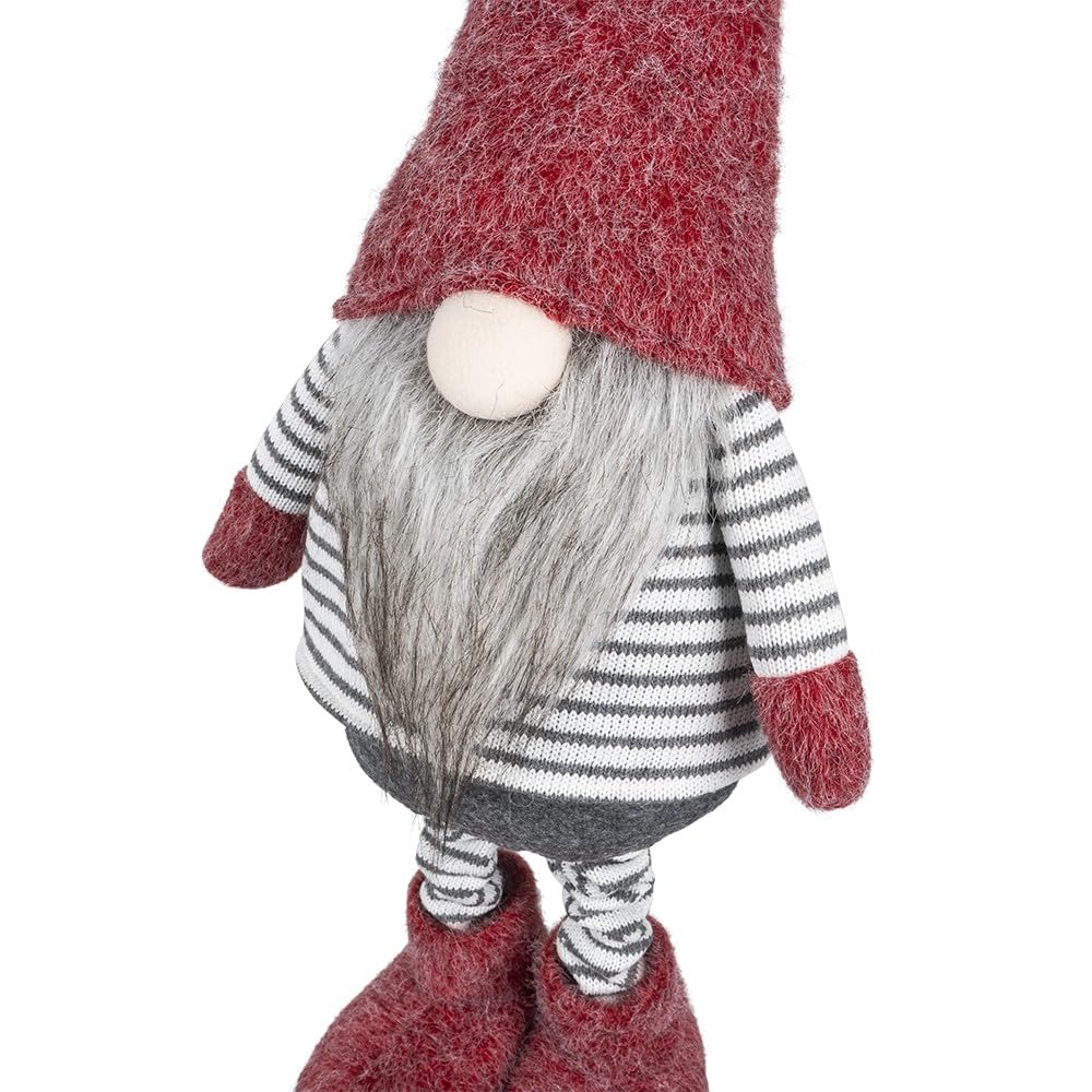 Ideen mit Herz | Gnomo decorativo con gambe telescopiche | Design a strisce | Dimensioni: 26 cm x 13 cm x 56 cm | Rosso-Grigio