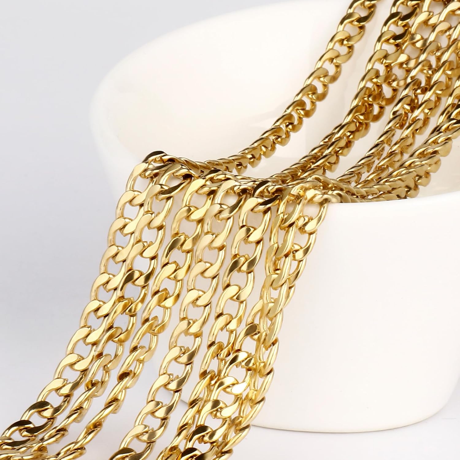 33FT 18K Gold PVD Plated Curb Chains Spool, 4.5mm Stainless Steel Cuban Link Chain Roll Bulk for Jewelry Making Necklace Bracelet - Image 6