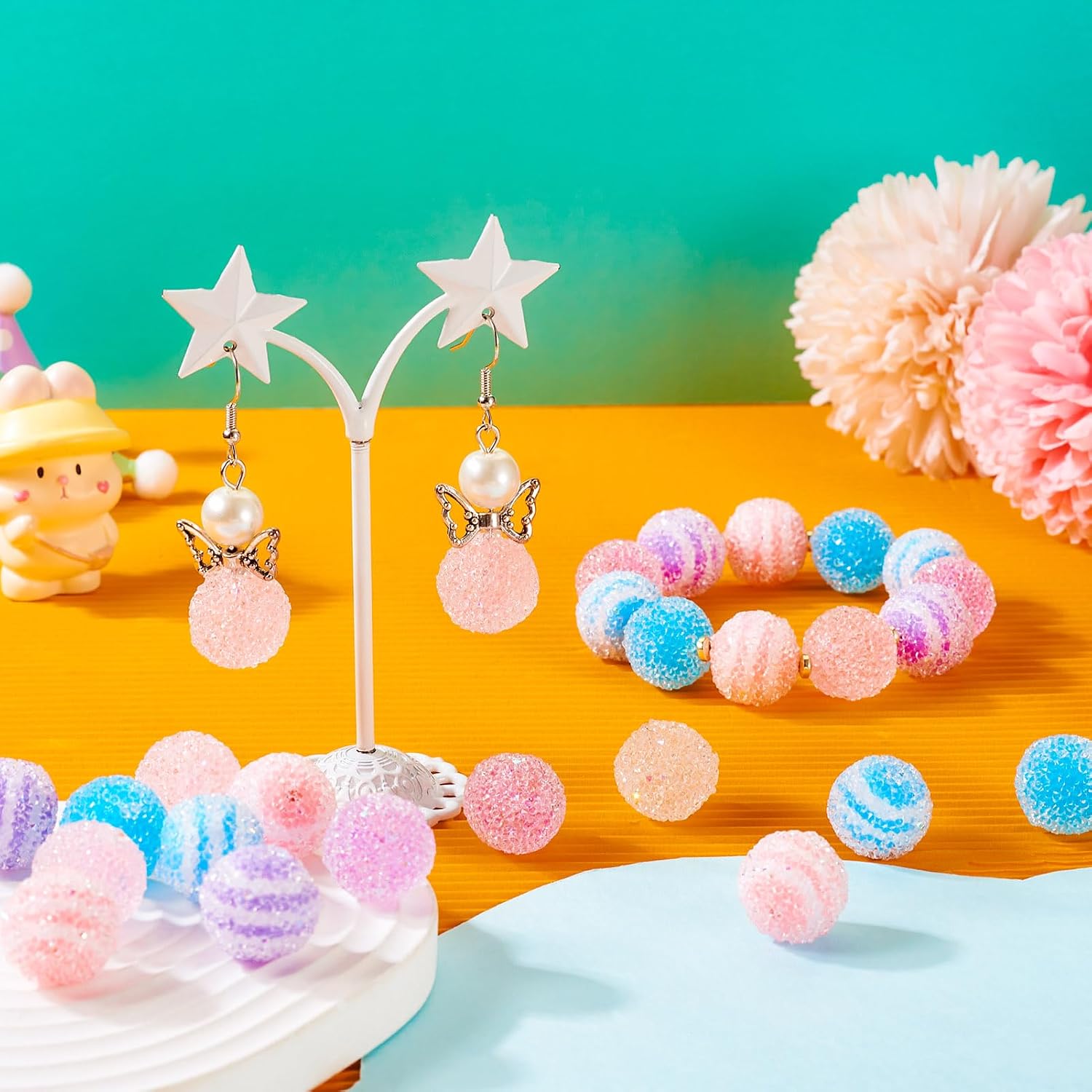 Craftdady 16mm Acrylic Bubblegum Candy Beads 21Pcs Round Focal Beads Cute Gummy Sugar Beads Pink Blue for Crafts DIY Bracelets Keychains Pens Jewelry Making Supplies