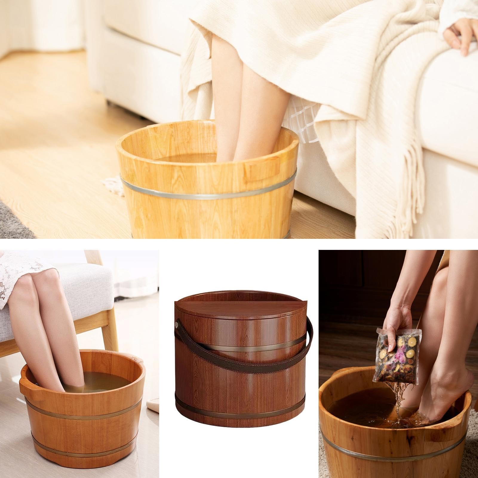 Fußbadewanne mit Deckel zur Entspannung | Fußbecken aus Holz mit Einweichfunktion Für Badezimmer Schlafzimmer Handpflege Sauna Haushalt Wohnheim Apartment Spa
