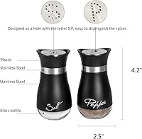 Vista 3 de Juego de salero y pimentero de acero inoxidable y vidrio con soporte (NEGRO)
