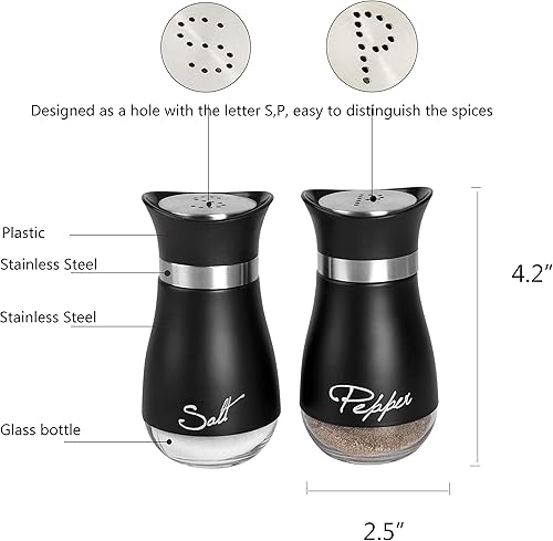 Miniatura 3 de Juego de salero y pimentero de acero inoxidable y vidrio con soporte (NEGRO)