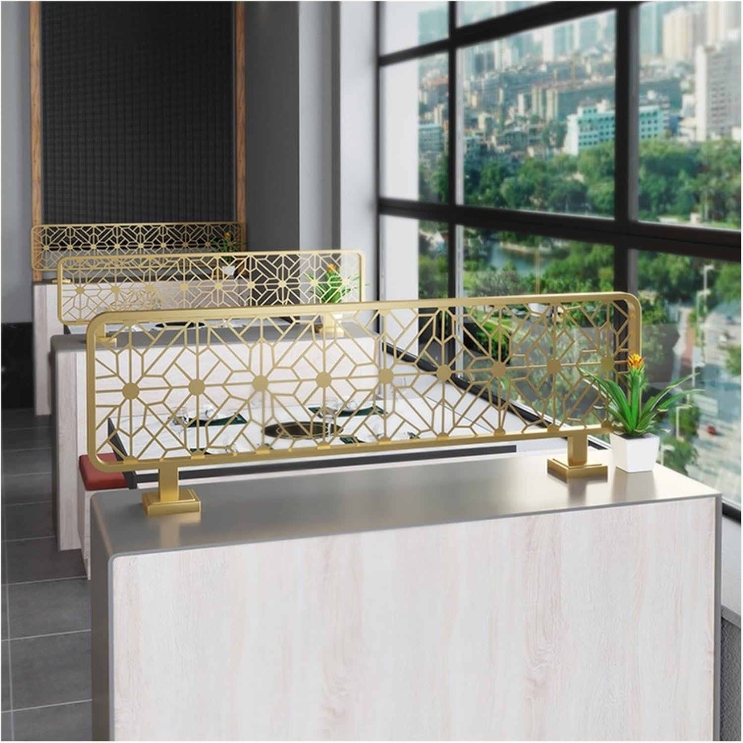 Elegant Gold HOL Out Iron Dividers for Dining & Office Spaces, Stylish Non-Fading Decorative Partitions, Easy Install 70cm Desk Separators &